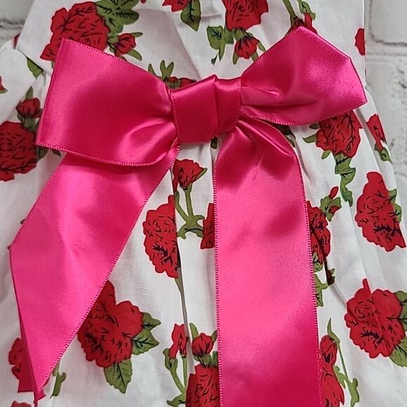 NEW Little Dog Dress Red Rose Print Pet Outfit Big Bow Costume Colorful Cotton - Picture 6 of 6